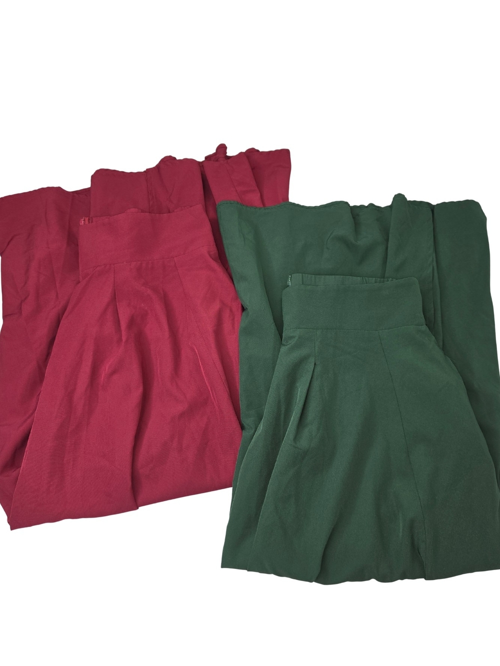 2 Midi Skirts Double Slit Tied Waist L Cranberry & Forest 3348-i